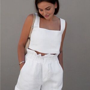 Commense Solid Cotton Ruffle Shorts Sets white size S